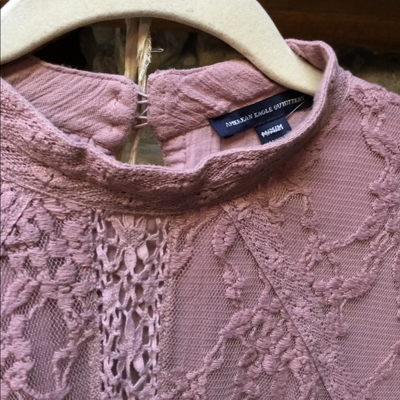 AEO Dusty Rose High Neck Lace Tunic M - Picture 4 of 6